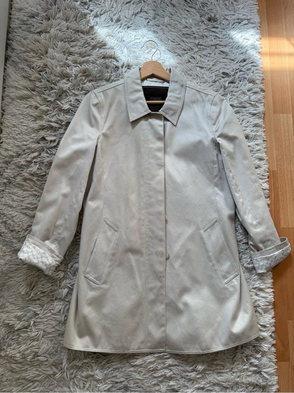 Coach Cream Single-Button Trench Coat